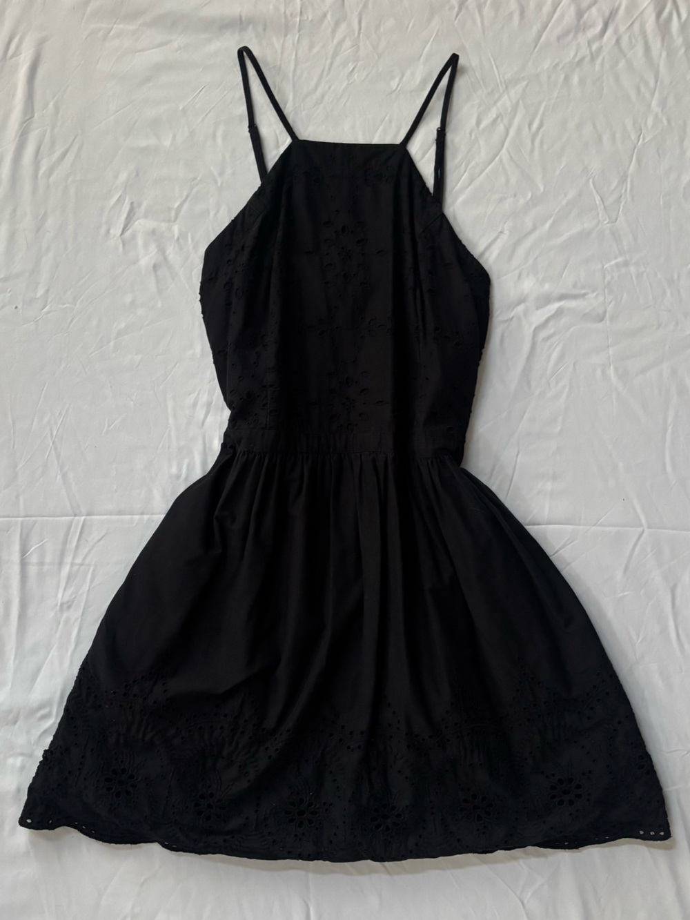 Abercrombie & Fitch Eyelet Halter Black Mini Dress Adjustable Straps L